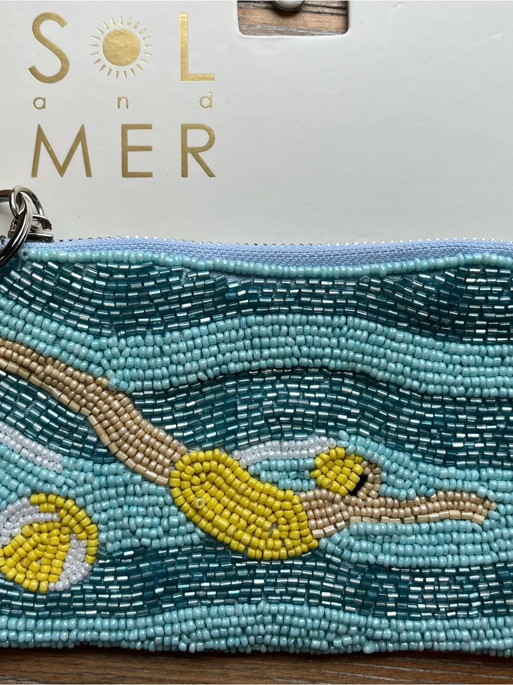NWT Sol and Mer Beaded Swimmer Coin Purse Pouch Tassel Blue Yellow NEW